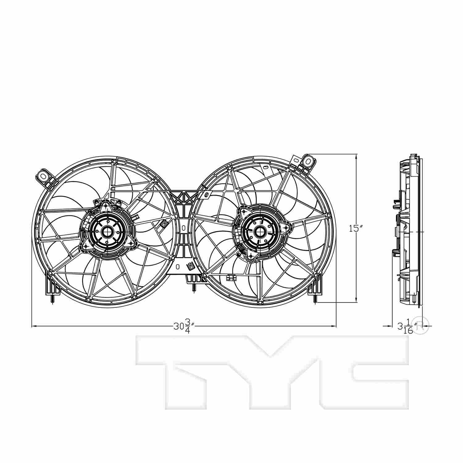 TYC Dual Radiator and Condenser Fan Assembly 623630