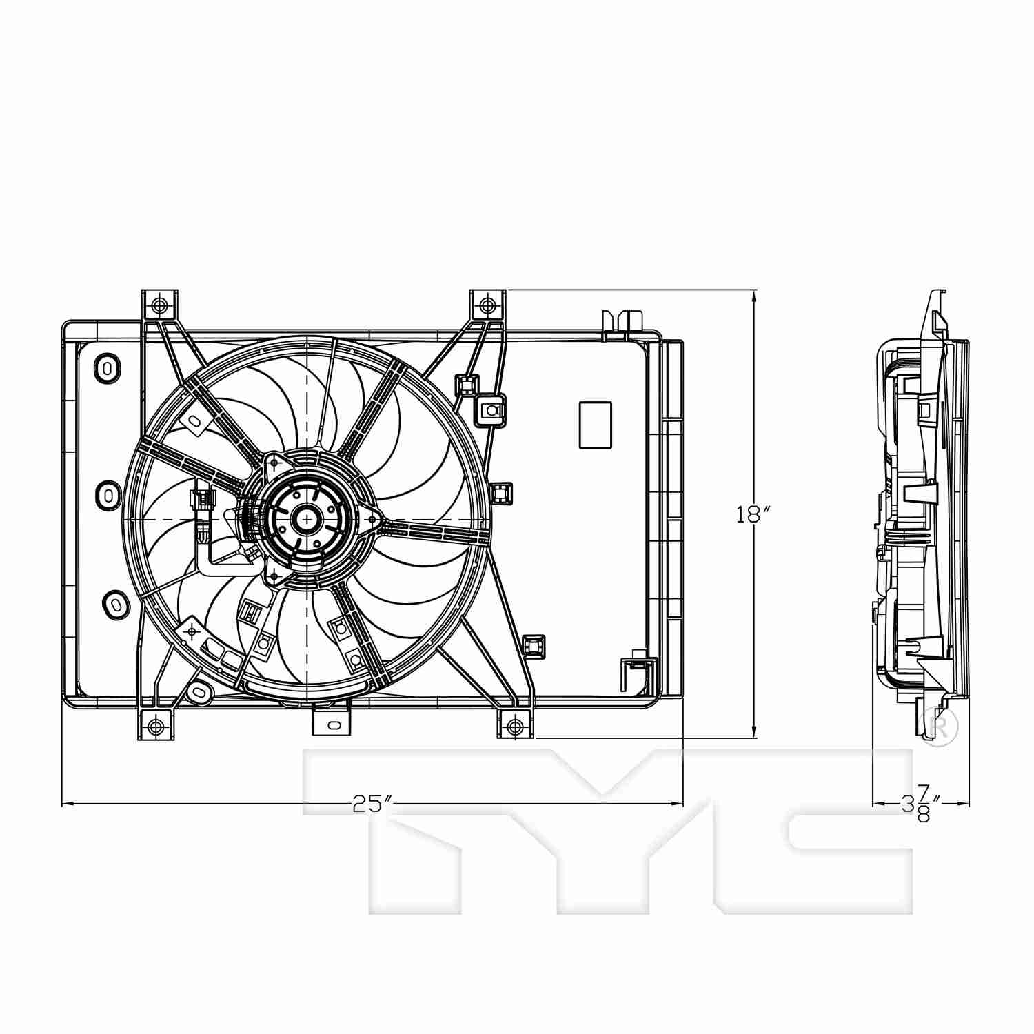 TYC Dual Radiator and Condenser Fan Assembly 623640