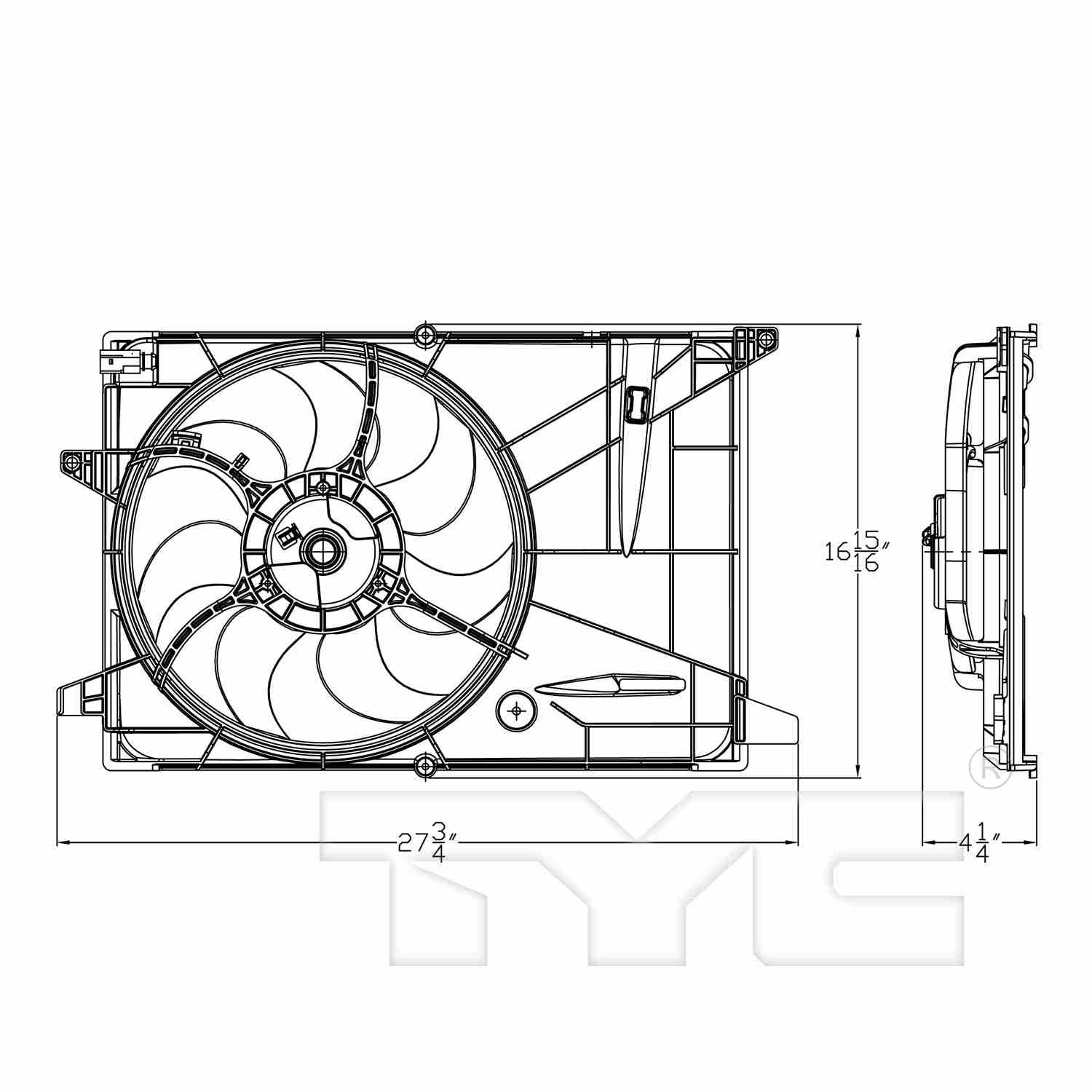 TYC Dual Radiator and Condenser Fan Assembly 623650