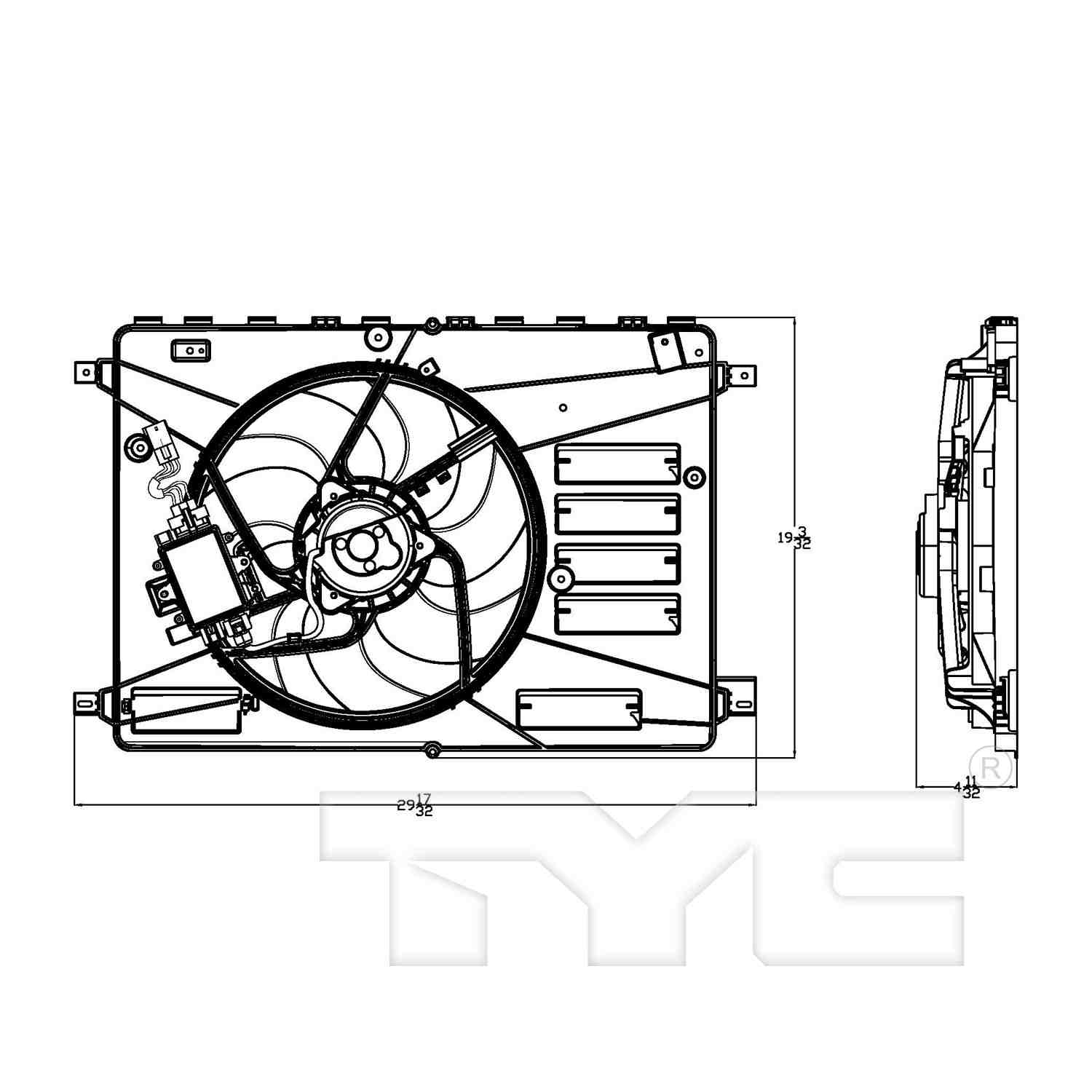 TYC Dual Radiator and Condenser Fan Assembly 623790