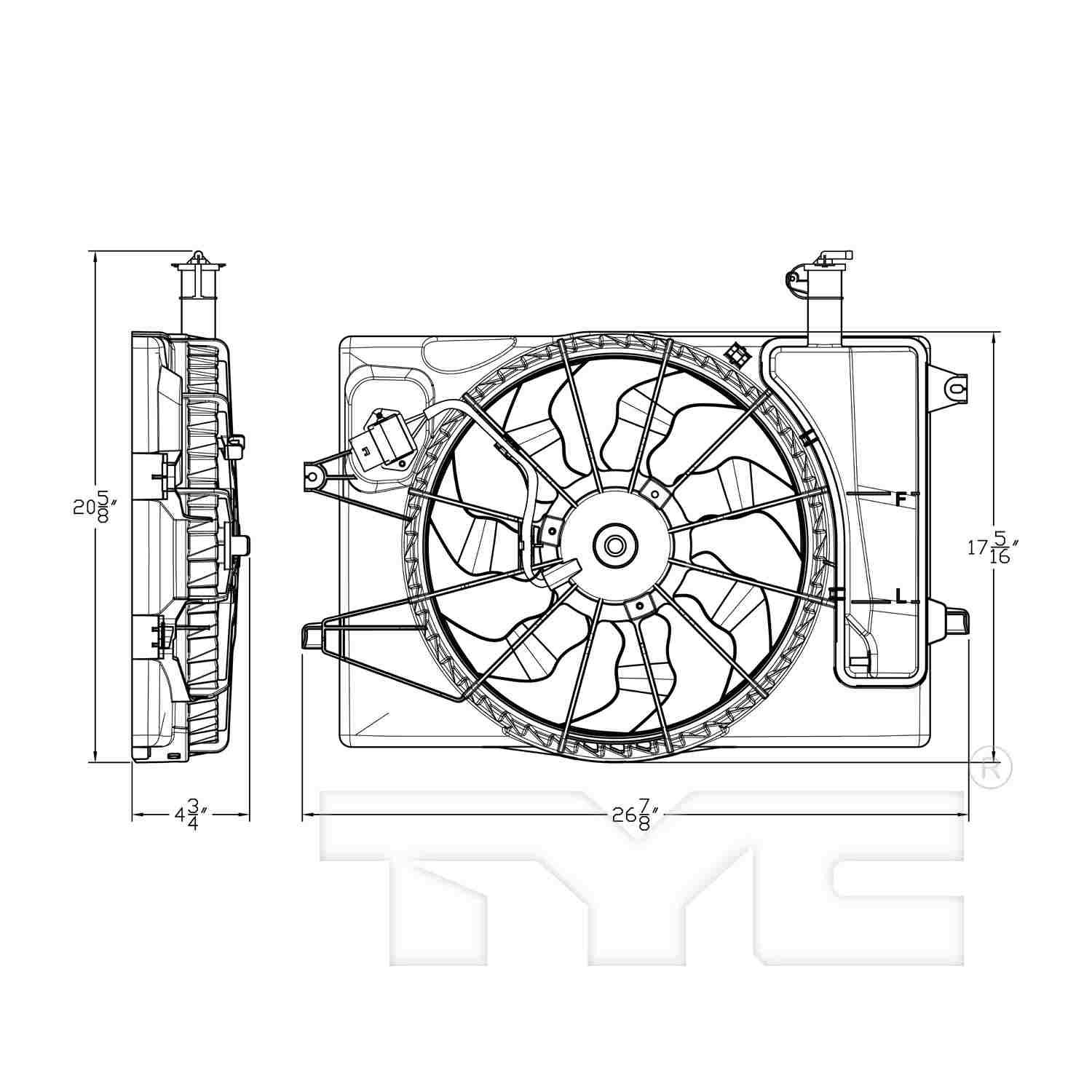 TYC Dual Radiator and Condenser Fan Assembly 623820