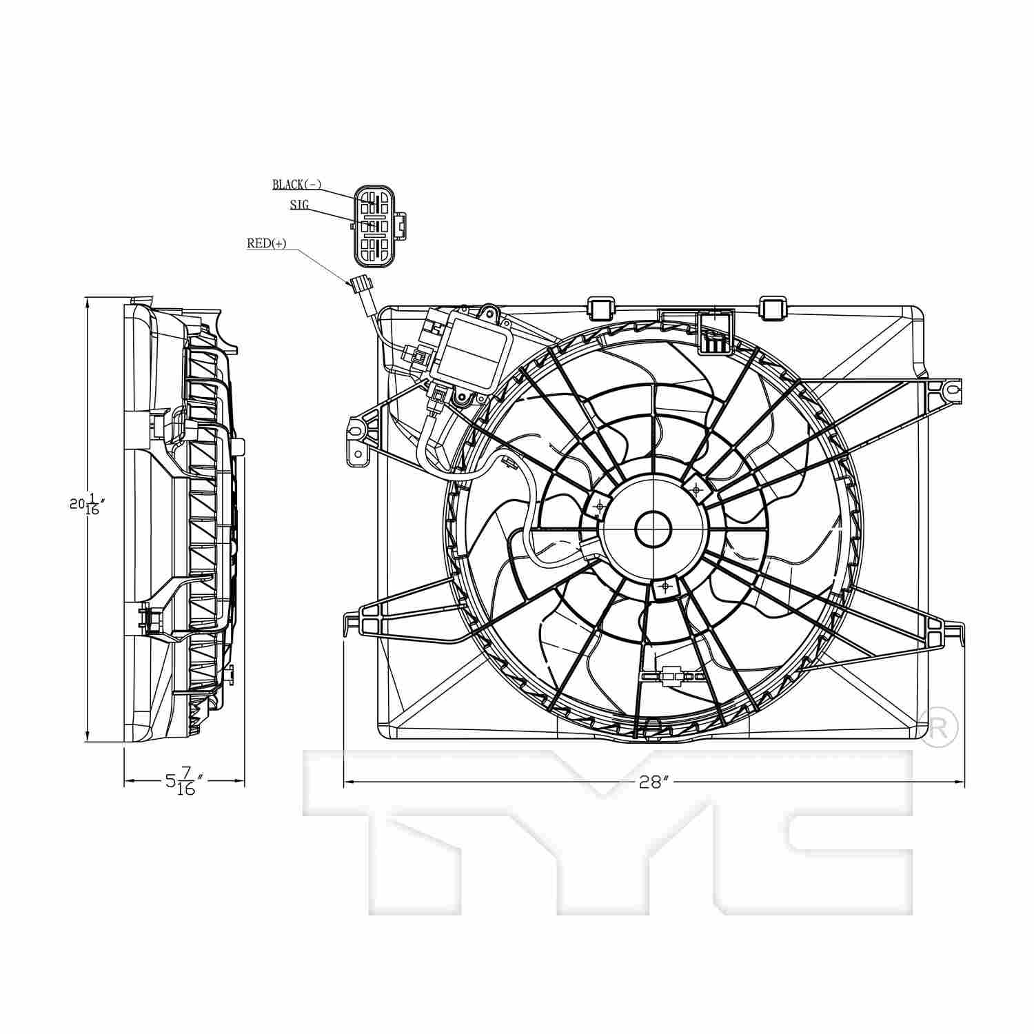 TYC Dual Radiator and Condenser Fan Assembly 623950