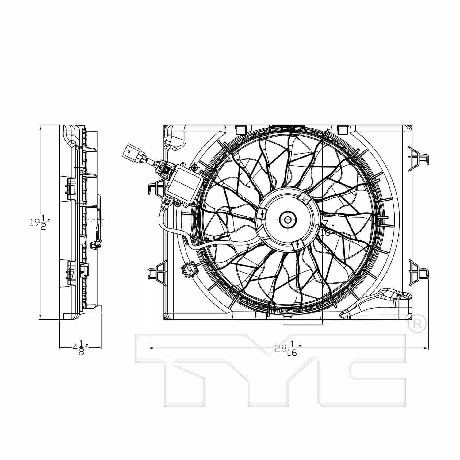 TYC Dual Radiator and Condenser Fan Assembly 624000