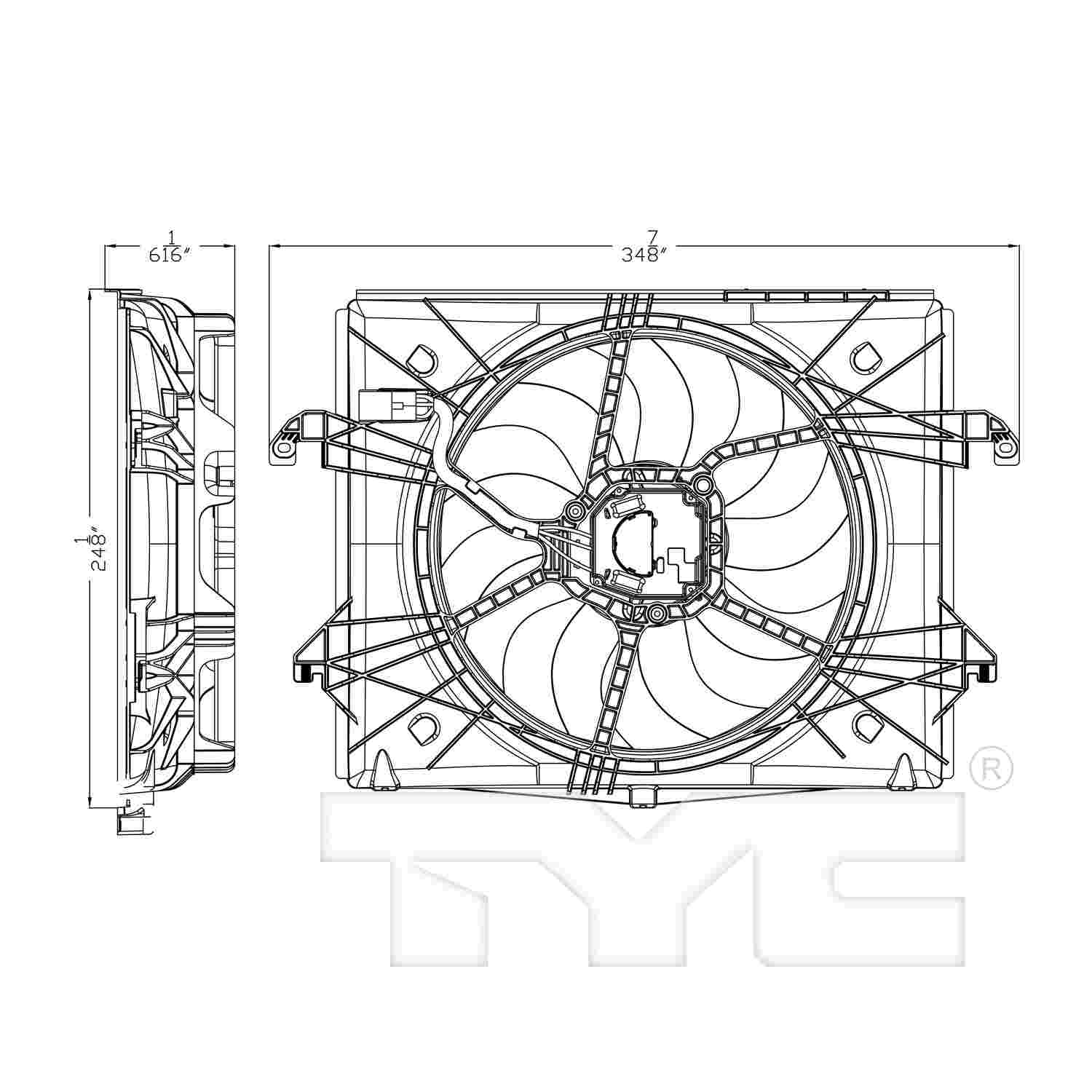 TYC Dual Radiator and Condenser Fan Assembly 624040