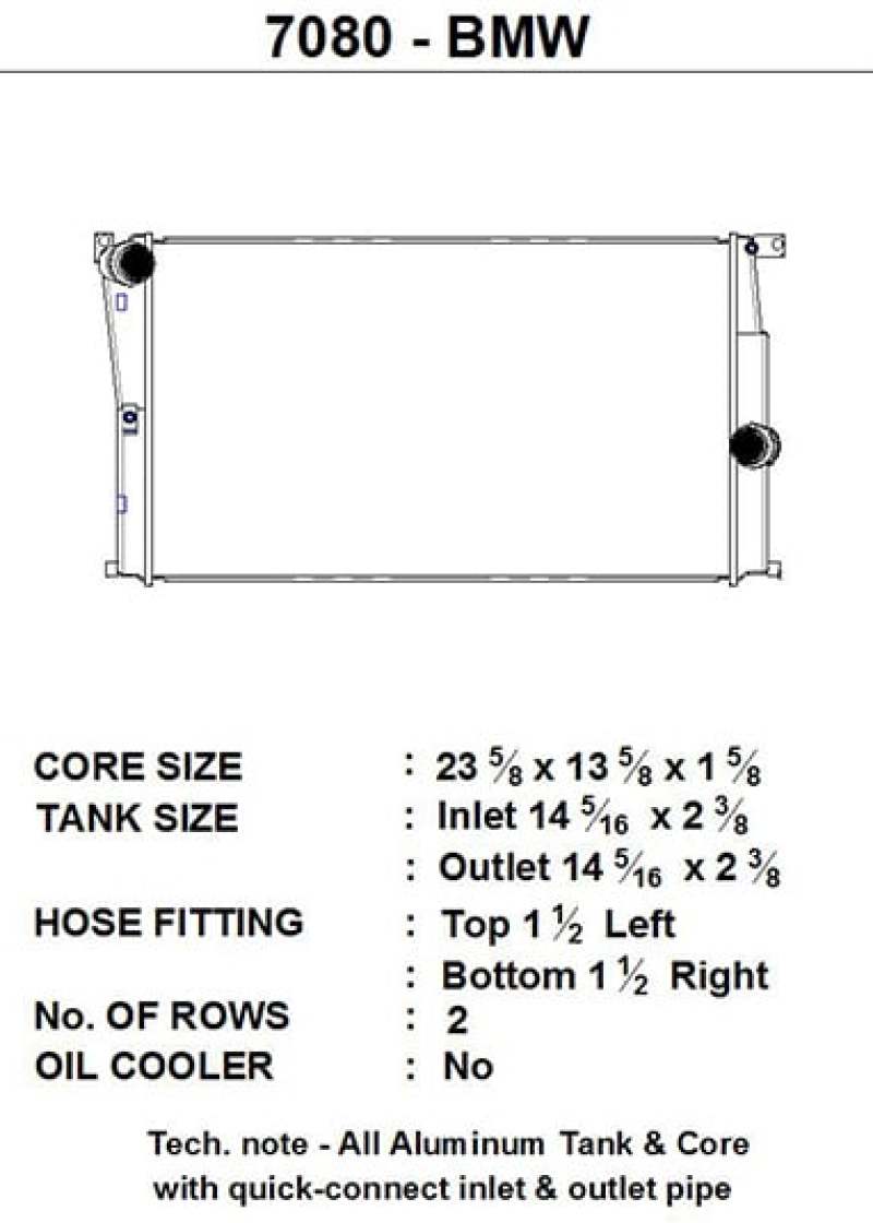 CSF BMW 2 Seires (F22/F23) / BMW 3 Series (F30/F31/F34) / BMW 4 Series (F32/F33/F36) M/T Radiator 7080 7080 Technical Drawing