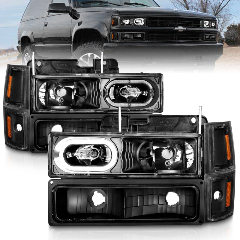 ANZO 88-98 Chevrolet C1500 Crystal Headlights Black Housing w/ Signal and Side Marker Lights 111507 111507 Photo - Primary