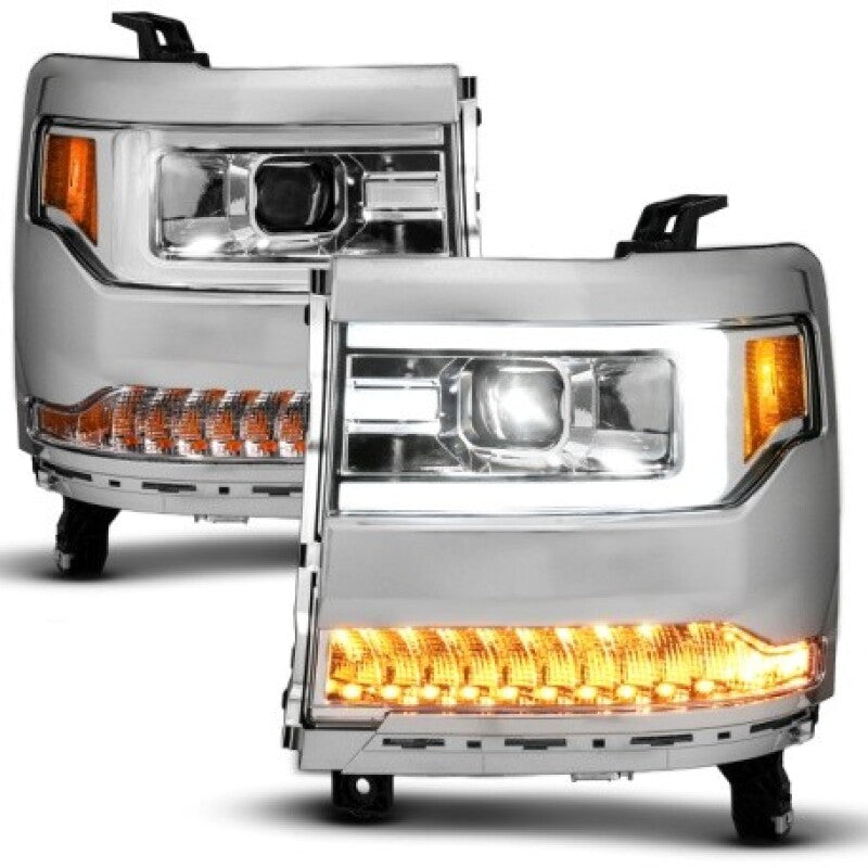 ANZO 16-18 Chevy Silverado1500 (Factory HID Models) LED Prj Light Bar Style Headlights Chrome - Pair 111625A 111625A User 1