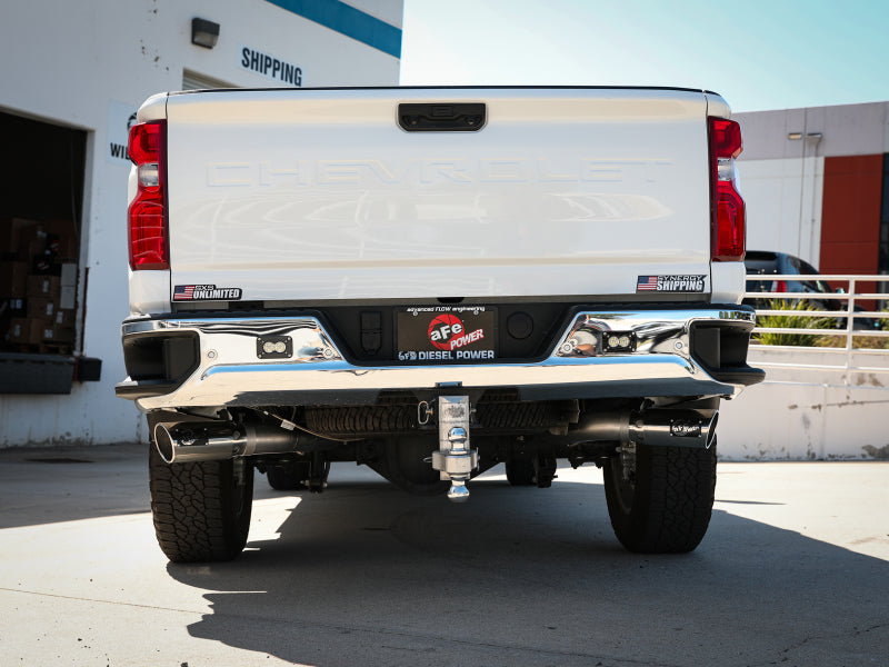aFe Large Bore-HD 4in 409SS DPF-Back Exhaust System w/Polished Tips 20 GM Diesel Trucks V8-6.6L 49-44126-P 49-44126-P Photo - Mounted