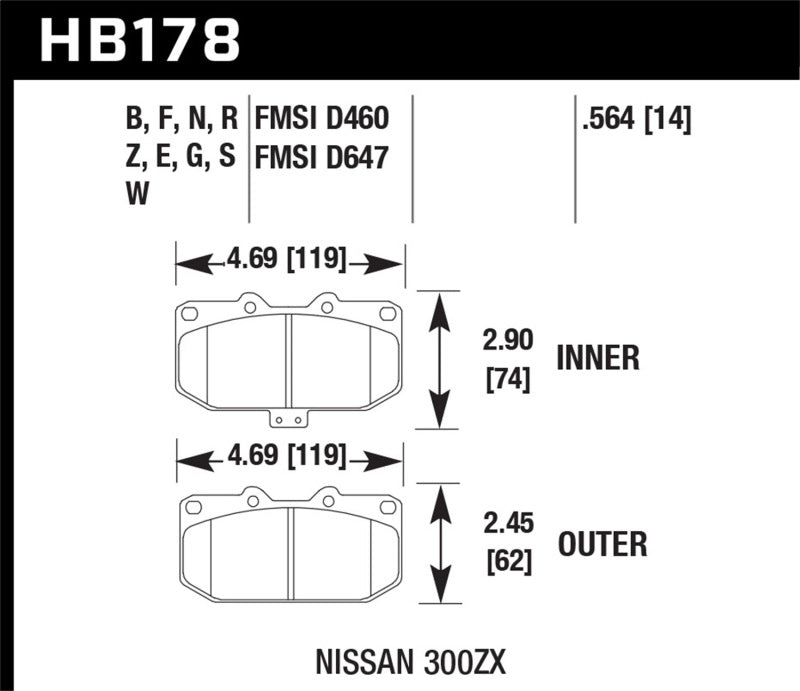 Hawk HP Plus Brake Pads Front Nissan 300ZX Base 1994-1996 HB178N.564 Photo - Primary