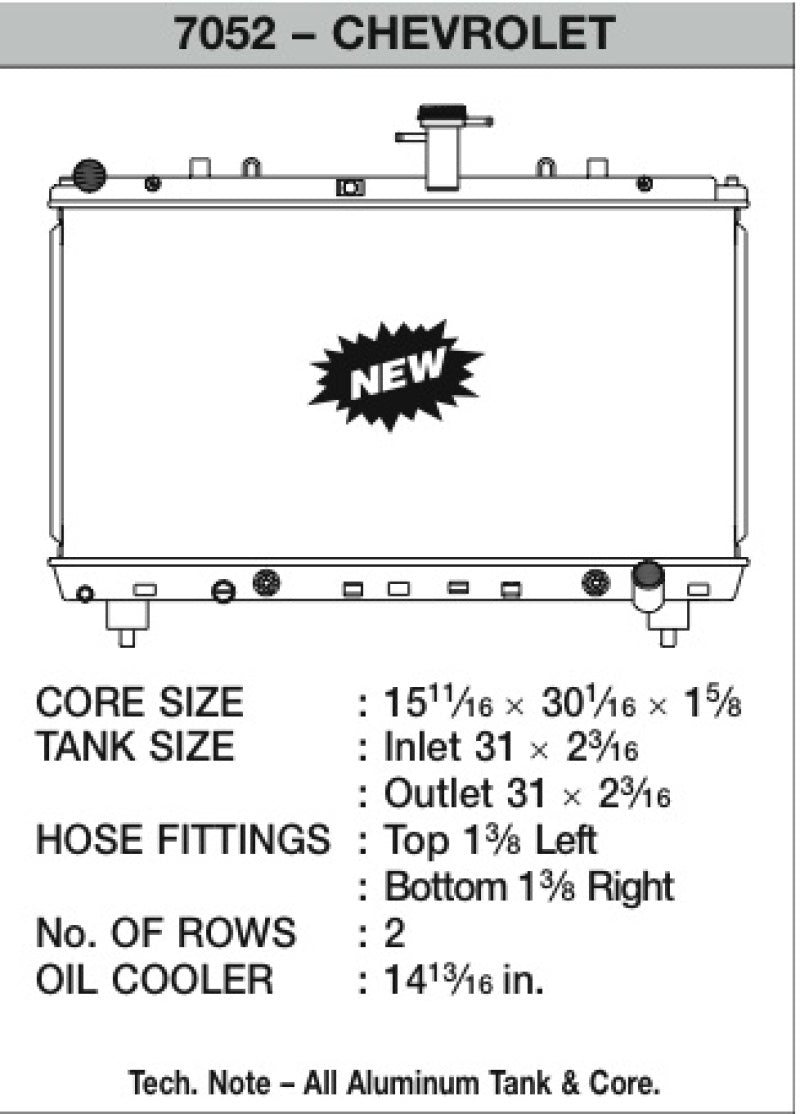 CSF 2013+ Chevrolet Camaro SS Radiator 7052 7052 Technical Drawing