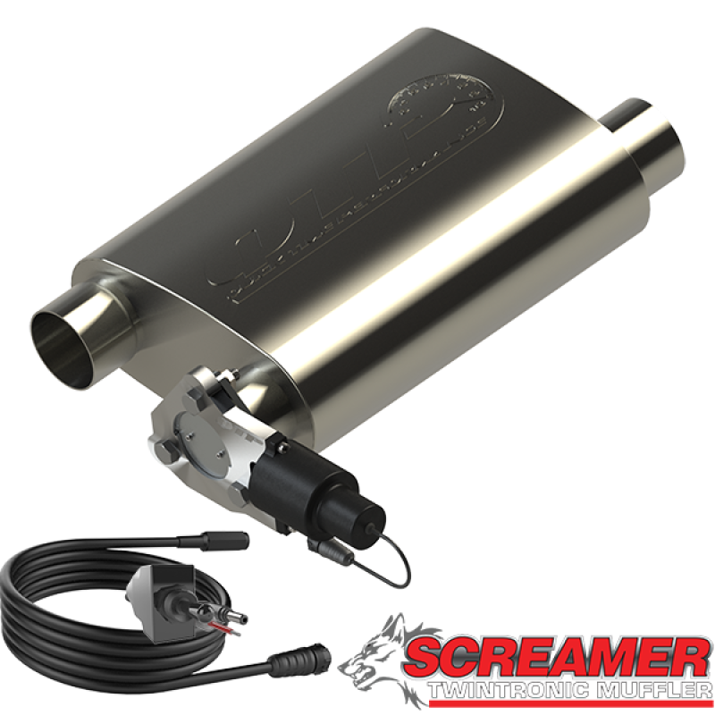 QTP 2.5in Weld-On 304SS Reverse Screamer Muffler w/Bolt-On QTEC Electric Cutout 13251C 13251C Photo - Primary
