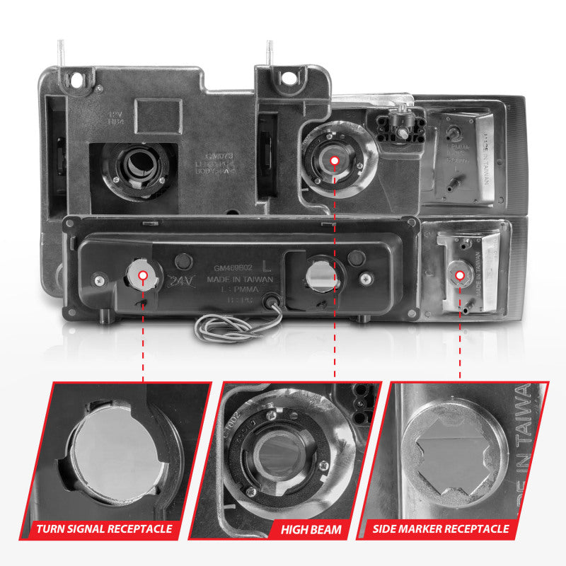 ANZO 88-98 Chevrolet C1500 Crystal Headlights w/Light Bar Chrome Housing w/ Signal Side Markers 8Pcs 111529 111529 User 4