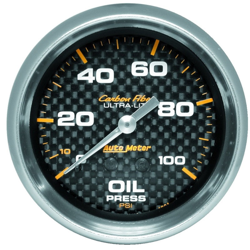 Autometer Gauge, Oil Pressure, 2 5/8", 100Psi, Mechanical, Carbon Fiber 4821 Photo - Primary