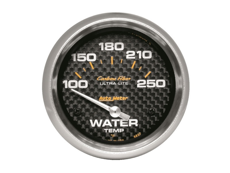 Autometer Gauge, Water Temp, 2 5/8", 100-250 Deg F, Electric, Carbon Fiber 4837 Photo - Primary