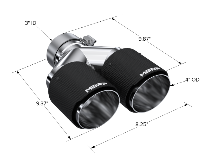 MBRP 3in ID / Dual 4in OD Out Staggered L 9.37in / R 9.87in Dual Wall Carbon Fiber Univ Exhaust Tip T5183CF T5183CF Photo - Close Up