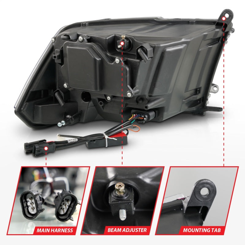 ANZO 09-18 Dodge Ram 1500/2500/3500 LED Plank Style Headlights Switchback + Sequential - Matte Black 111609 111609 Photo - Unmounted