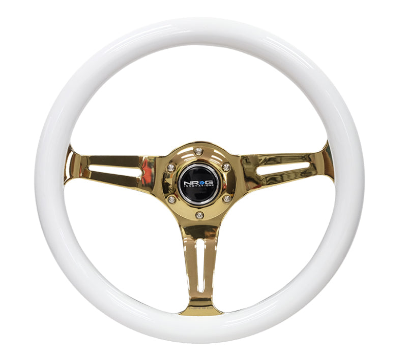 NRG Classic Wood Grain Wheel - 350mm 3 Chrome Gold Spokes - White Grip ST-015CG-WT Photo - Primary