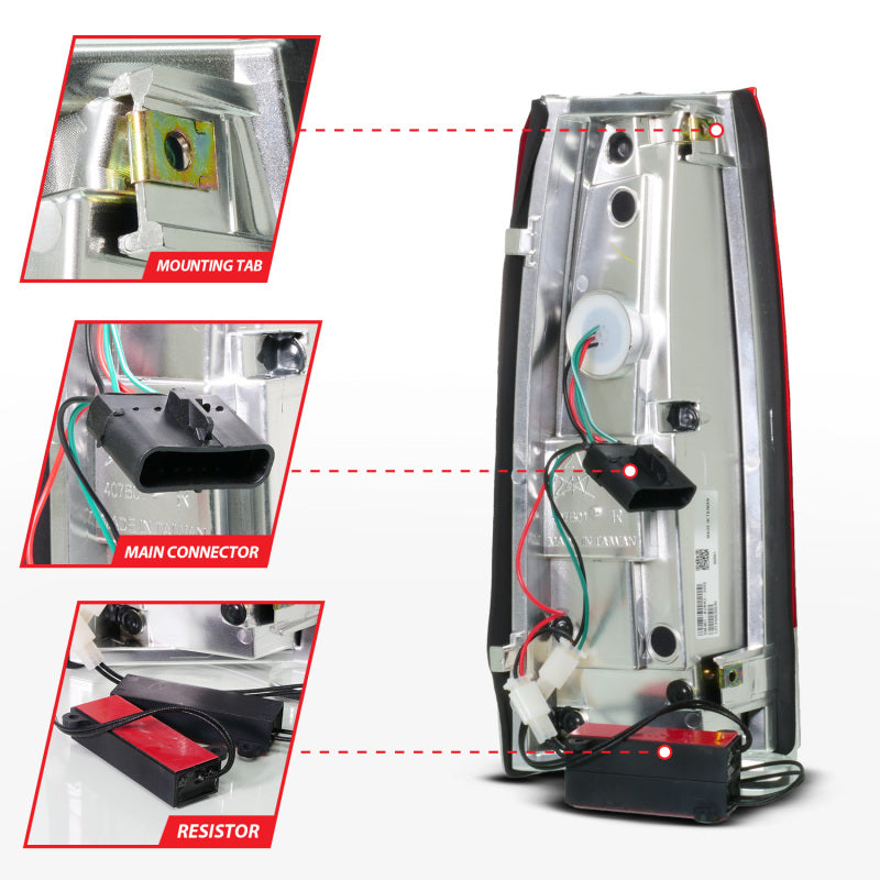 ANZO 88-99 Chevy C/K1500/2500/3500 Full LED Light Tube Taillights Chrome Housing Red/Clear Lens 311484 311484 Photo - Unmounted