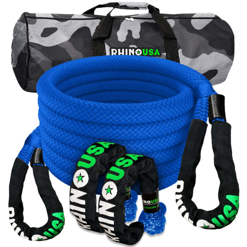 Rhino USA 7/8In X 30Ft Kinetic Rope Recovery Kit W/Soft Shackles (Blue) RG-KRKIT78X30-BLU RG-KRKIT78X30-BLU Photo - Primary