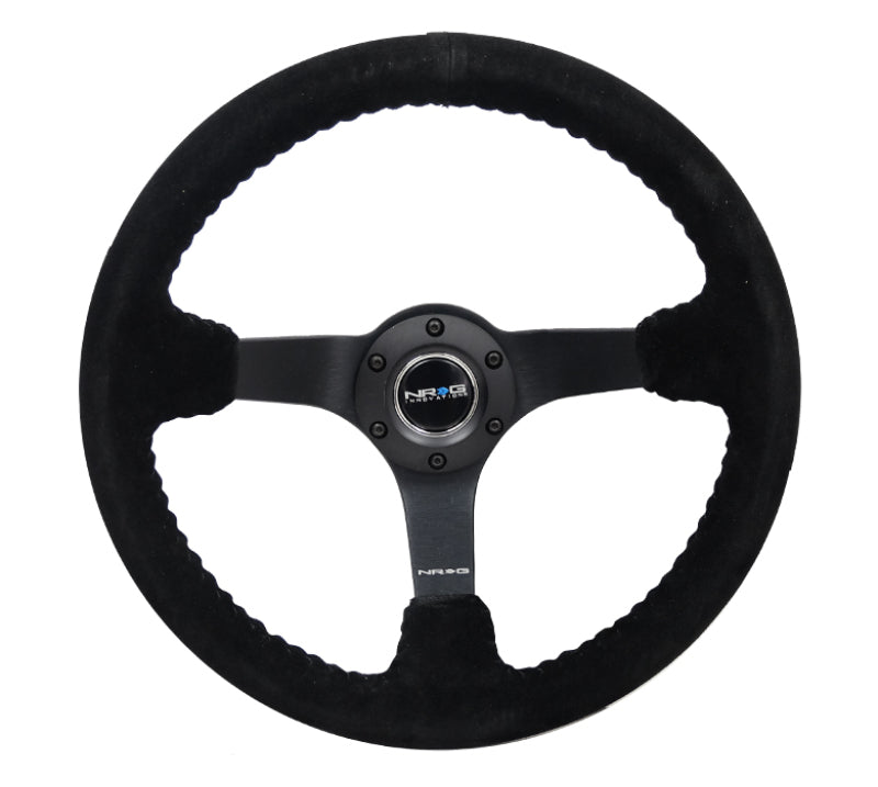 NRG Reinforced Steering Wheel (350mm / 3in. Deep) Blk Suede/Blk Bball Stitch w/5mm Matte Black Spoke RST-036MB-S-BK RST-036MB-S-BK Photo - Primary