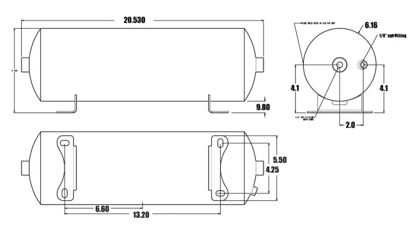 Ridetech Air Tank 2 Gallon Aluminum w/ 2- 1/4in Ports and 1- 1/8in Port 31912100 31912100 User 1