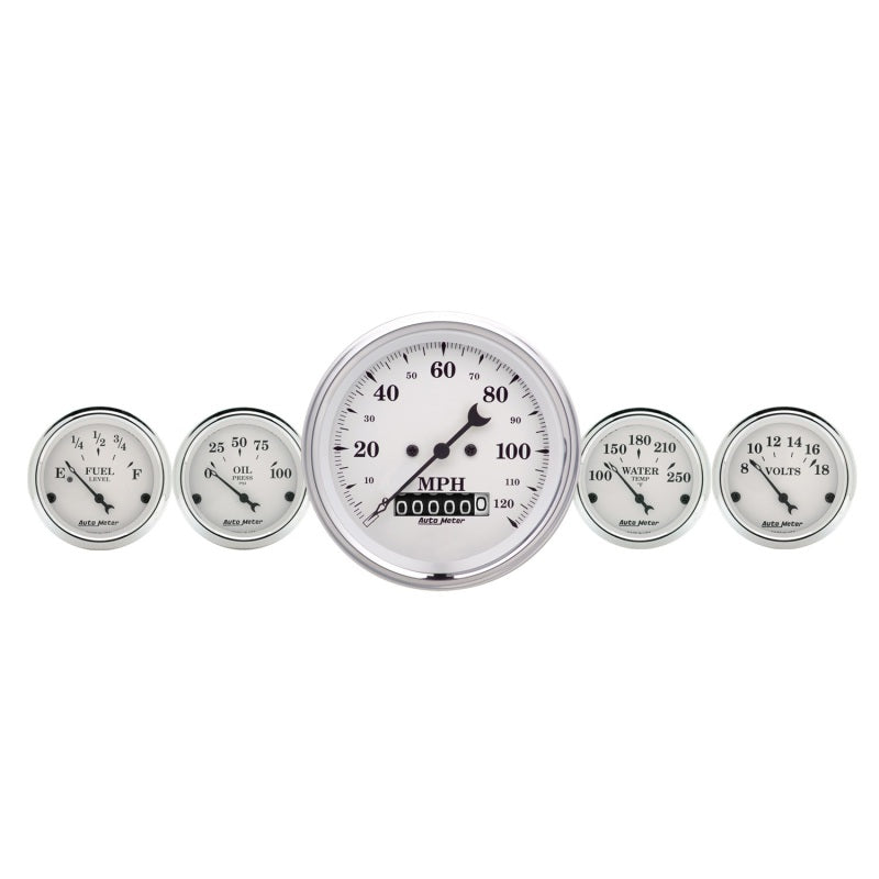 AutoMeter Gauge Kit 2 Pc. Quad & Speedometer 3-3/8in. Old Tyme White 1600 1600 Photo - Primary