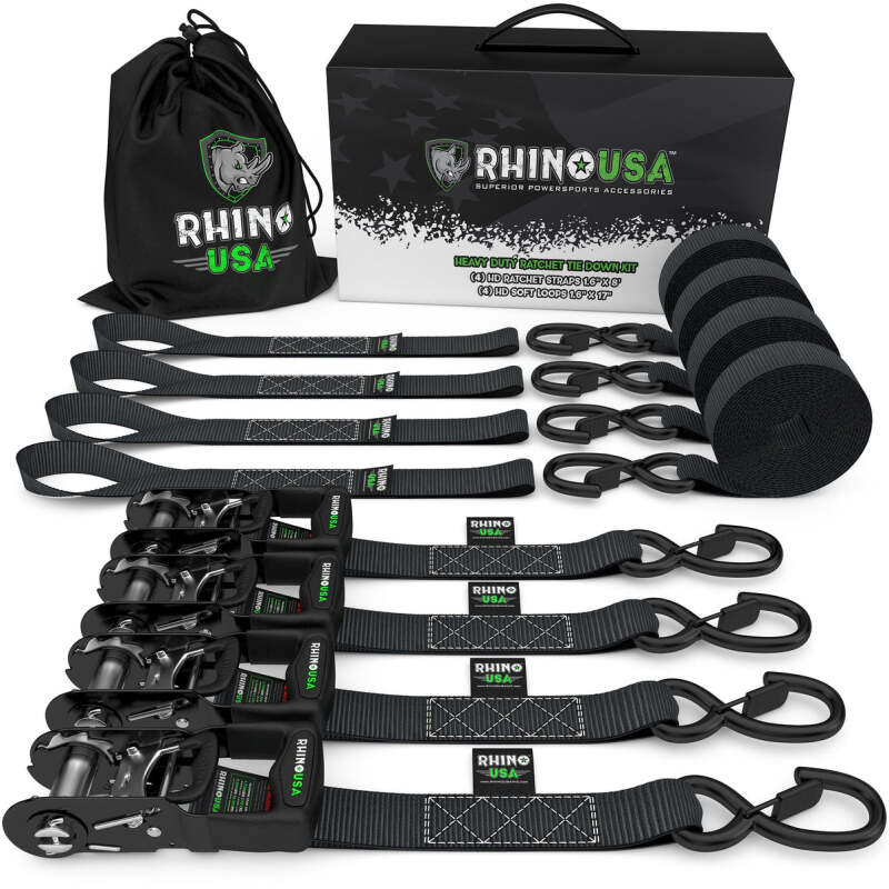 Rhino USA Heavy Duty Ratchet Tie-Down 4-Pack (Black) 1.6In X 8Ft HD-RATCHETKIT-4PK HD-RATCHETKIT-4PK Photo - Primary