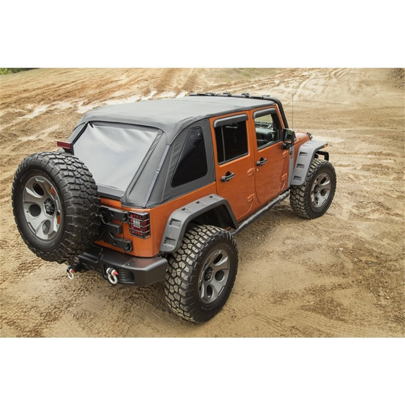 Rugged Ridge Bowless Soft Top, Black Diamond; 07-18 Jeep Wrangler JKU, 4 Door 13750.38 Photo - Mounted