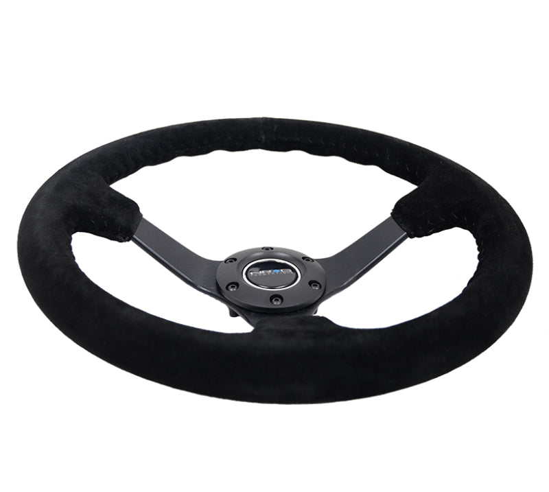 NRG Reinforced Steering Wheel (350mm / 3in. Deep) Blk Suede/Blk Bball Stitch w/5mm Matte Black Spoke RST-036MB-S-BK RST-036MB-S-BK Photo - Primary