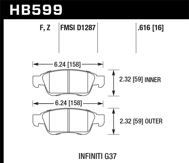Hawk Performance Hawk 14-15 Infiniti Q60 HPS 5.0 Front Brake Pads HB599B.616 HB599B.616 Photo - Primary