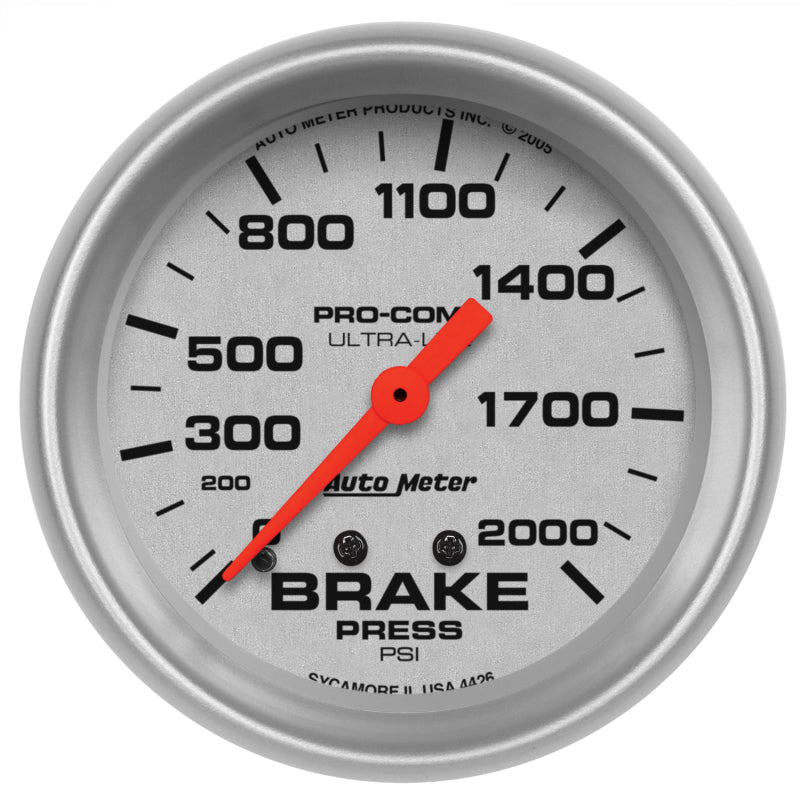 Autometer Gauge, Brake Pressure, 2 5/8", 2000Psi, Mechanical, Ultra-Lite 4426 Photo - Primary