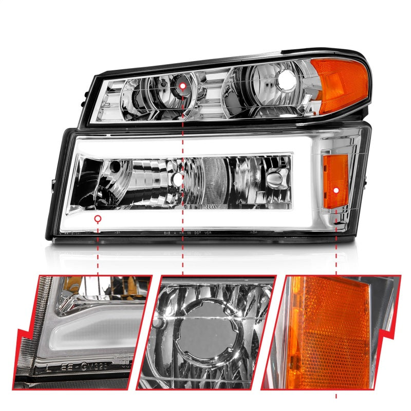 ANZO 04-12 GM Colorado/Canyon/I-Series Crystal Headlights - w/ Light Bar Chrome Housing 4pcs 111559 111559 Photo - Unmounted