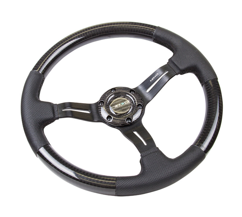 NRG Carbon Fiber Steering Wheel (350mm / 1.5in. Deep) Leather Trim w/Blk Stitch & Slit Cutout Spokes ST-010CFBS ST-010CFBS Photo - Primary