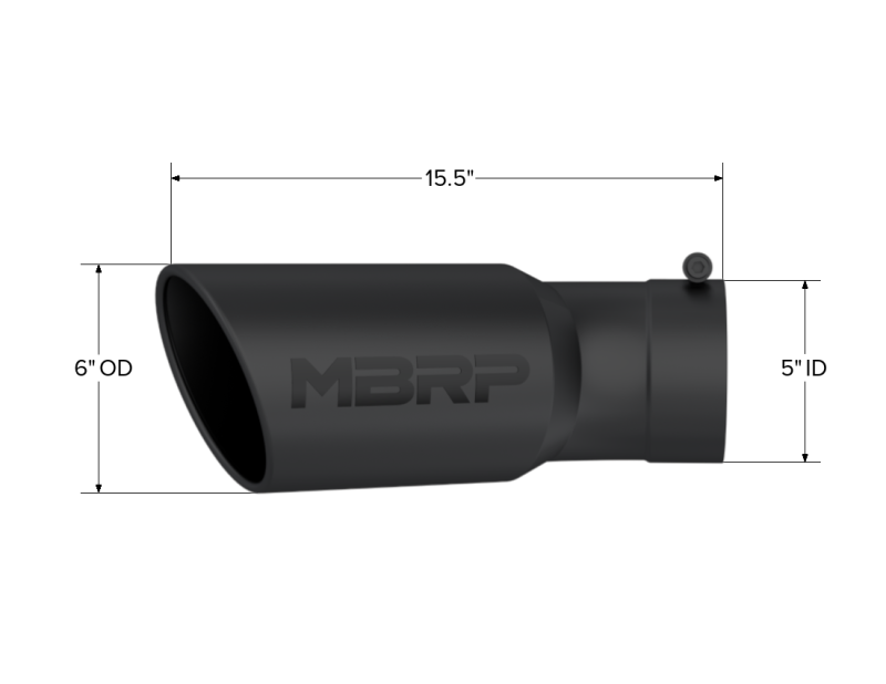 MBRP Universal Tip 6in OD 5in Inlet 15.5in Length 30 Deg Bend Angled Rolled T5154BLK Photo - Close Up