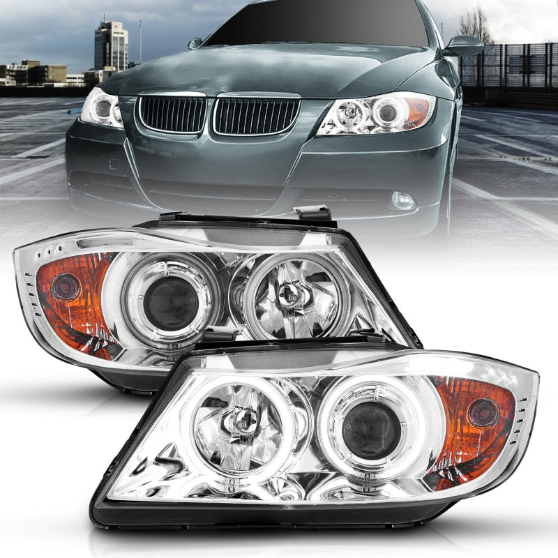 Anzo 2006-2008 BMW 3 Series E90-E91 Projector Headlights w/ Halo w/ LED Bar 121336 Photo - Primary