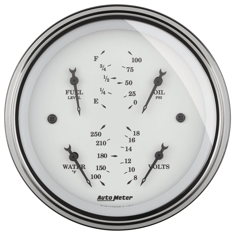 AutoMeter Gauge Quad 3-3/8in. 0 Ohm(e) to 90 Ohm(f)Elec Old Tyme White 1614 1614 Photo - Primary