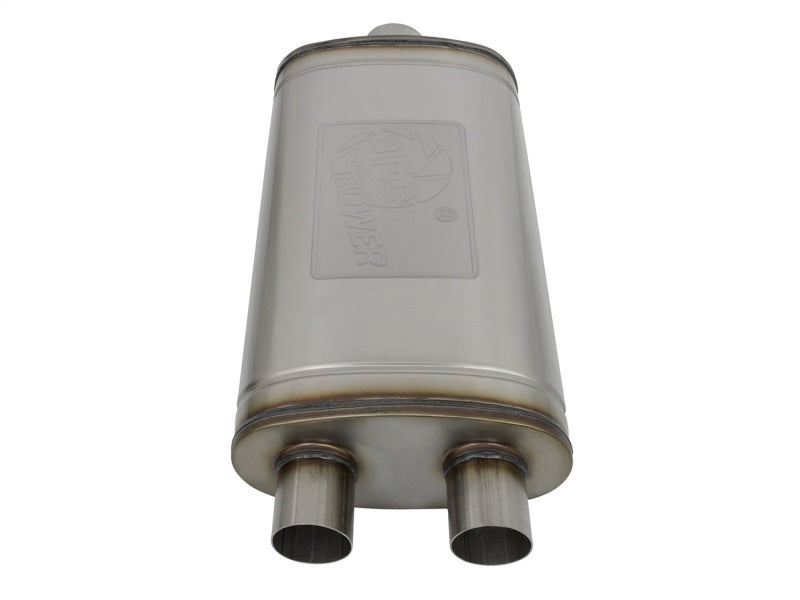 aFe MACH Force-Xp 409 Stainless Steel Muffler: 3" Center Inlet /2.5" Dual 49M00014 Photo - Unmounted