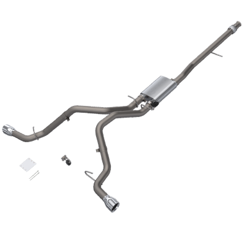 QTP 14-18 Chevy Silverado 1500 4.8L/5.3L EC/CC SB 304SS Scrmr Cat-Back Rear Split Exit w/4.5in Tips 410015 410015 Photo - Primary