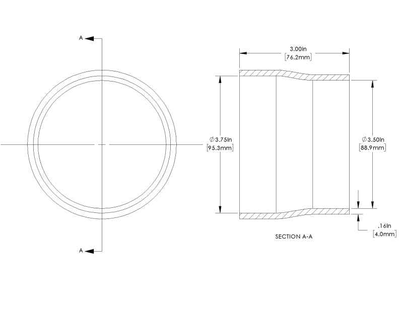 aFe POWER Universal Products Coupler Kit (3-3/4 x 3-1/2)in ID x 3in L - Black 59-00207 59-00207 Technical Drawing