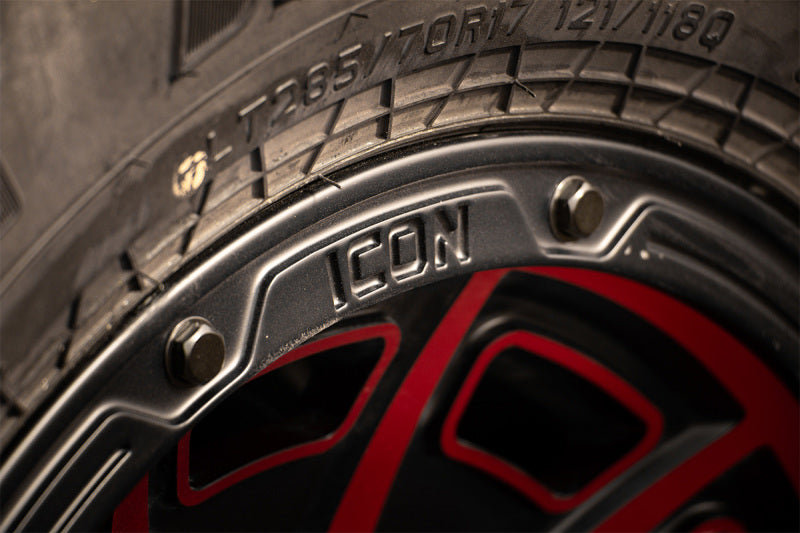 ICON Victory 17x8.5 5x5 -6mm Offset 4.5in BS Satin Black w/Red Tint Wheel 3017857345SBRT 3017857345SBRT Photo - Close Up