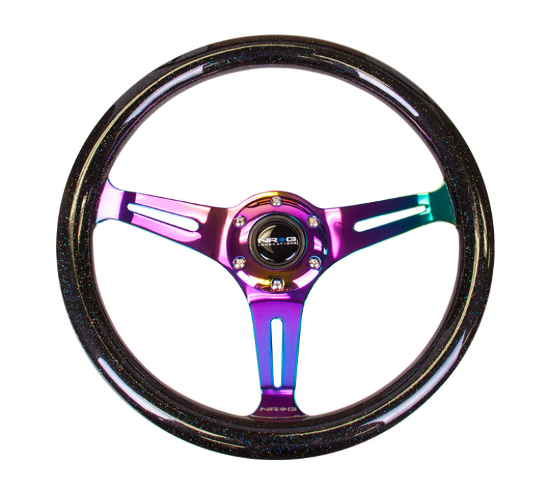 NRG "Galaxy" Classic Wood Grain Wheel - 350mm 3 Neochrome Spokes - Black ST-015MC-BSB Photo - Primary