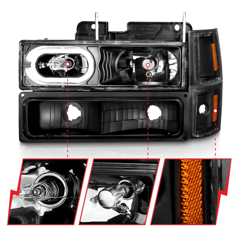 ANZO 88-98 Chevrolet C1500 Crystal Headlights Black Housing w/ Signal and Side Marker Lights 111507 111507 Photo - Unmounted