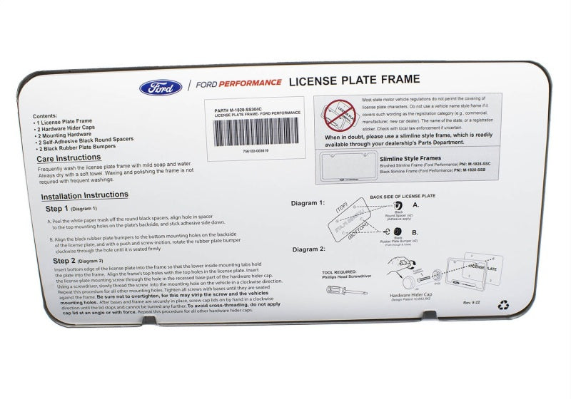 Ford Racing Stainless Steel Ford Performance License Plate Frame M-1828-SS304C M-1828-SS304C Photo - Unmounted