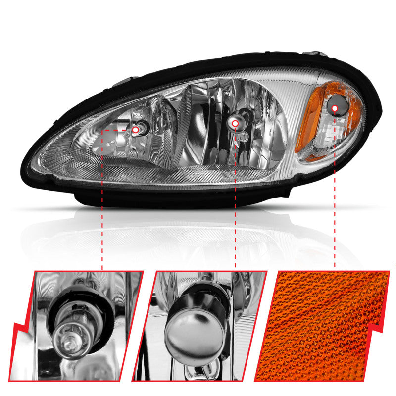ANZO 2001-2005 Chrysler Pt Cruiser Crystal Headlight Chrome Amber (OE) 111472 111472 Photo - Close Up