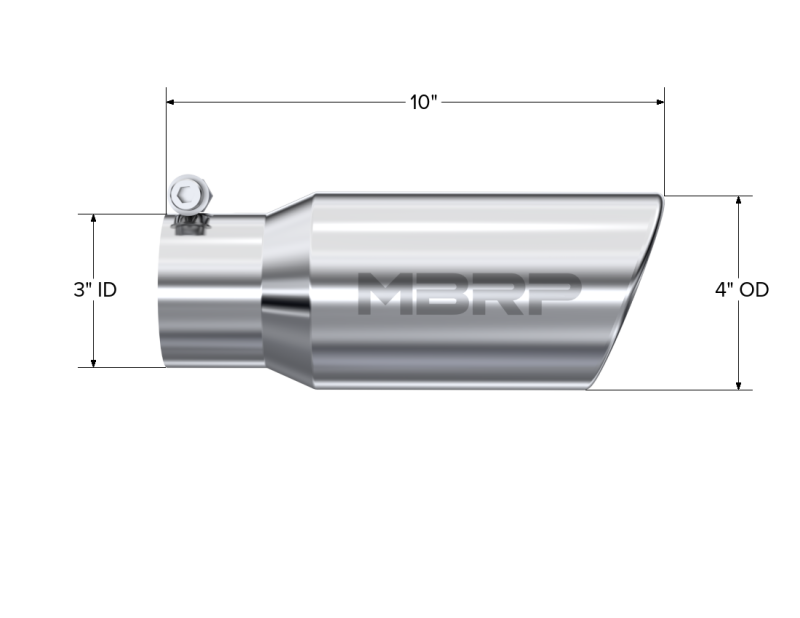 MBRP Universal Tip 4in OD 3in Inlet 10in Length Angled Rolled End T5155 Photo - Close Up