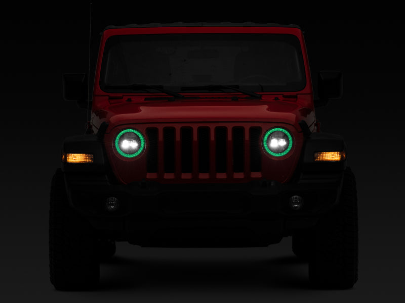 Raxiom 18-22 Jeep Wrangler JL/JT Axial 9-Inch LED Headlights w/RGB Halo- Blk Housing (Clear Lens) J142668 J142668 Photo - Close Up