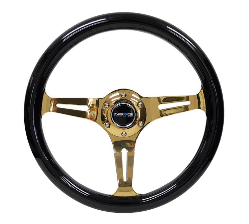 NRG Classic Wood Grain Wheel - 350mm 3 Chrome Gold Spokes - Black Grip ST-015CG-BK Photo - Primary