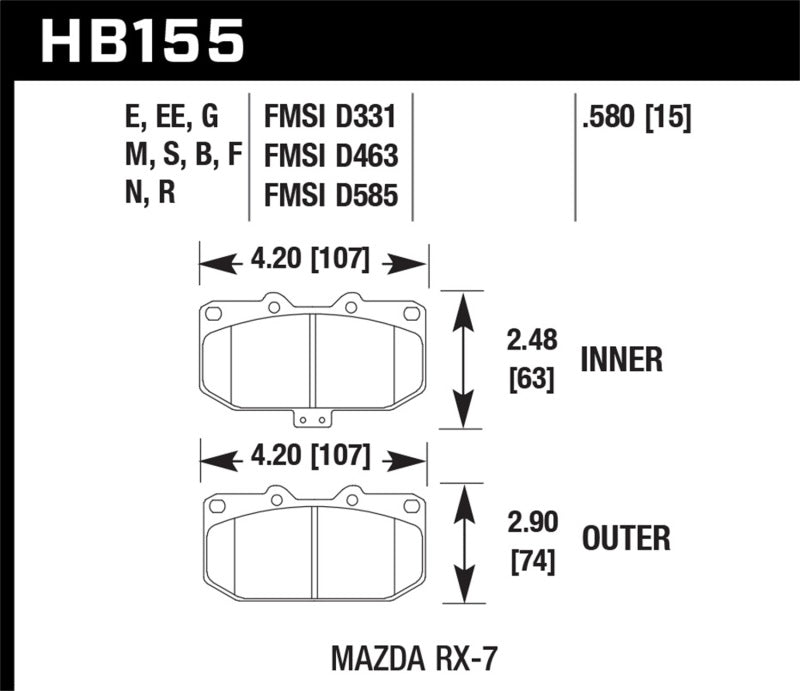 Hawk Black Brake Pads Front Mazda Rx-7 Base 1993-1995 HB155M.580 Photo - Primary