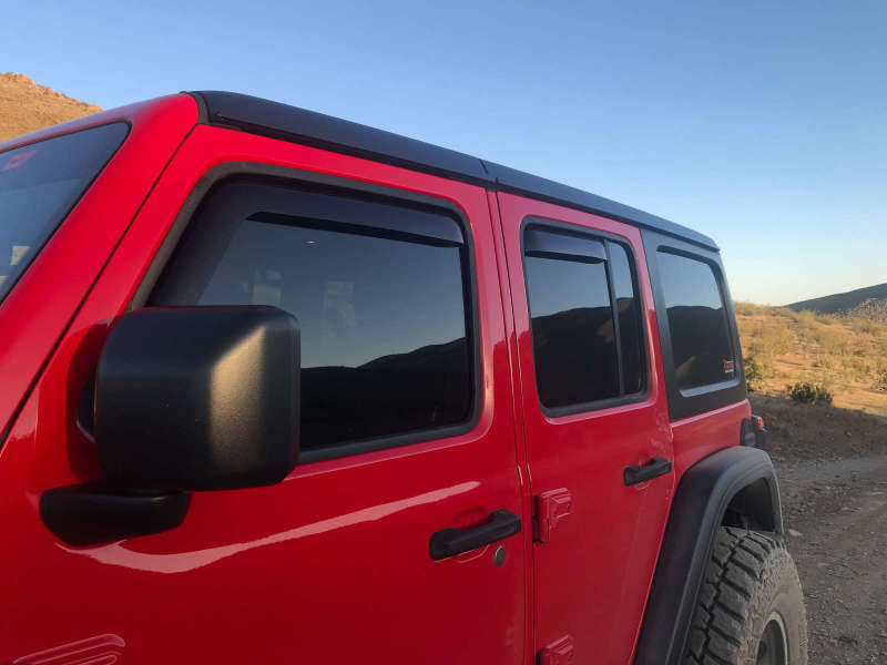 EGR 2018 jeep Wrangler JL SlimLine In-Channel WindowVisors Set of 4 - Dark Smoke 575251 575251 Photo - Mounted