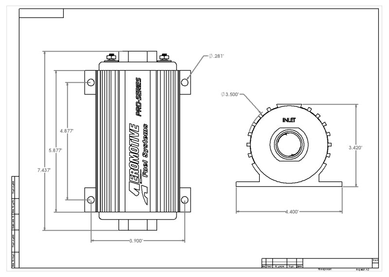 Aeromotive Pro Series Fuel Pump 11102 Technical Drawing